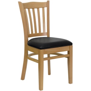 916-0008VNATBLKV Restaurant Chair w/ Vertical Slat Back & Black Vinyl Seat - Beechwood, Natur...