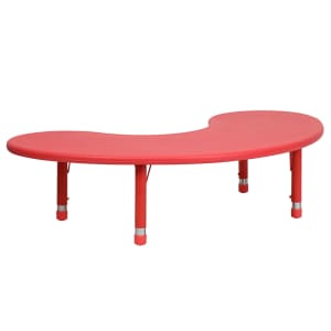 916-0042MNTBLRED Half Moon Preschool Activity Table - 65"L x 35"W, Plastic Top, Red