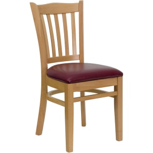 916-0008VNATBURV Restaurant Chair w/ Vertical Slat Back & Burgundy Vinyl Seat - Beechwood, Na...