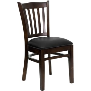 916-0008VWALBLKV Restaurant Chair w/ Vertical Slat Back & Black Vinyl Seat - Beechwood, Walnut Finish