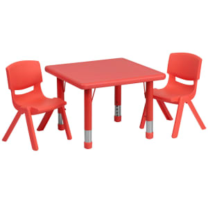 916-00232SQRTBLREDR 24" Square Preschool Activity Table & (2) Chair Set - Plastic Top, Red
