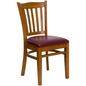 916-0008VCHYBURV Restaurant Chair w/ Vertical Slat Back & Burgundy Vinyl Seat - Beechwood, Ch...