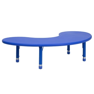 916-0042MNTBLBLU Half Moon Preschool Activity Table - 65"L x 35"W, Plastic Top, Blue
