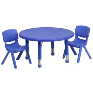 916-00732RTBLBLUR 33" Round Preschool Activity Table & (2) Chair Set - Plastic Top, Blue
