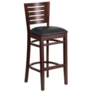 916-0108BBWALBLKV Bar Stool w/ Slat Back & Black Vinyl Seat, Walnut 