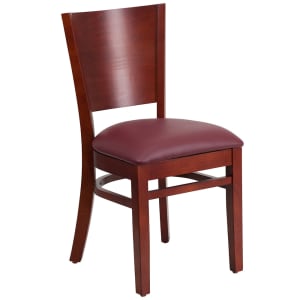 916-0094BMAHBURV Restaurant Chair w/ Solid Back & Burgundy Vinyl Seat - Beechwood Frame, Mahogany Finish