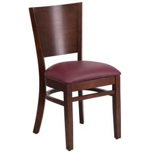 916-0094BWALBURV Restaurant Chair w/ Solid Back & Burgundy Vinyl Seat - Beechwood Frame, Walnut Finish