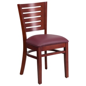 916-0108MAHBURV Restaurant Chair w/ Slat Back & Burgundy Vinyl Seat - Beechwood Frame, Mahoga...