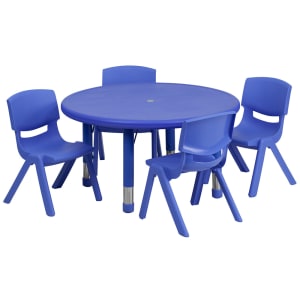 916-00732RTBLBLUE 33" Round Preschool Activity Table & (4) Chair Set - Plastic Top, Blue