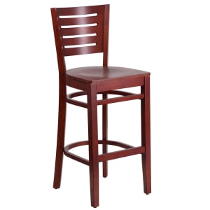 916-0108BBMAHMAH Bar Stool w/ Slat Back & Wood Seat, Mahogany 