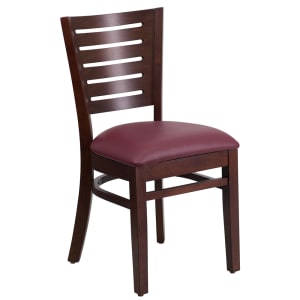 916-0108WALBURV Restaurant Chair w/ Slat Back & Burgundy Vinyl Seat - Beechwood Frame, Walnut Finish