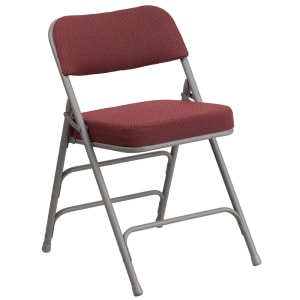 916-AWMC320AFBG Folding Chair w/ Burgundy Patterned Fabric Back & Seat - Steel Frame, Gray Finish