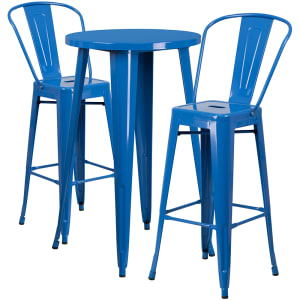 916-CH51080BH230CBL 24" Round Bar Height Table w/ (2) Bar Stool Set - Blue Steel Top, Steel Base