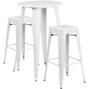 916-CH51080BH230SSWH 24" Round Bar Height Table w/ (2) Bar Stool Set - White Steel Top, Steel Base