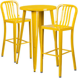 916-CH51080BH230VYL 24" Square Bar Height Table w/ (2) Bar Stool Set - Yellow Steel Top, Steel Base