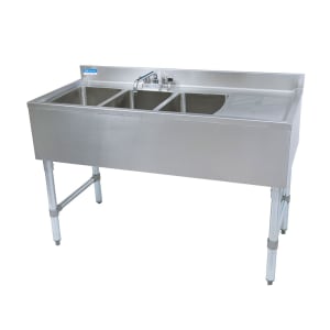 956-UB421348RS 48" Underbar Sink Unit w/ (3) Compartments - 13 5/8" Right Drainboard, S...