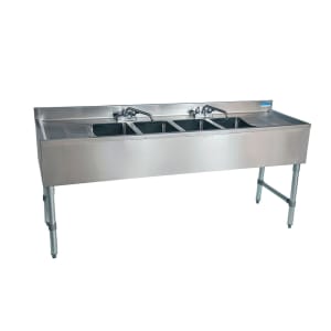 956-UB421484TS 84" Underbar Sink Unit w/ (4) Compartments - 19" Left & Right Drainboards, Stainless Legs