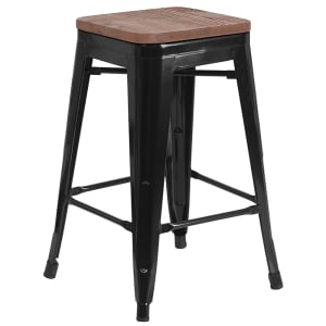 916-CH3132024BKWD Counter Height Backless Stool w/ Wood Seat, Black