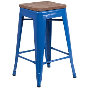 916-CH3132024BLWD Counter Height Backless Stool w/ Wood Seat, Blue