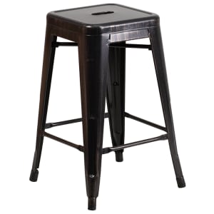 916-CH3132024BQ Counter Height Backless Stool w/ Metal Seat, Black Antique Gold