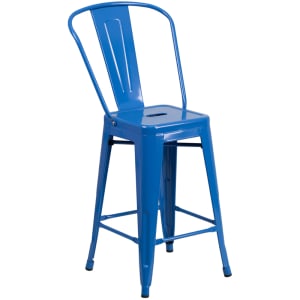 916-CH3132024GBBL Counter Height Bar Stool w/ Curved Back & Metal Seat, Blue