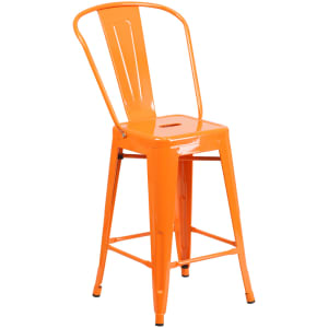 916-CH3132024GBOR Counter Height Bar Stool w/ Curved Back & Metal Seat, Orange