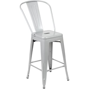916-CH3132024GBSIL Counter Height Bar Stool w/ Curved Back & Metal Seat, Silver