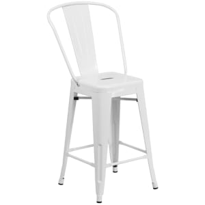 916-CH3132024GBWH Counter Height Bar Stool w/ Curved Back & Metal Seat, White
