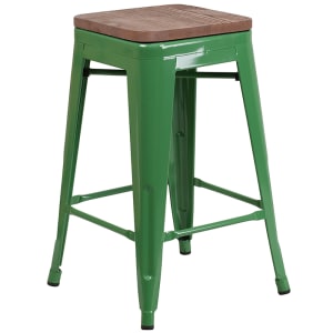 916-CH3132024GNWD Counter Height Backless Bar Stool w/ Wood Seat, Green