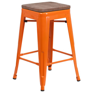 916-CH3132024ORWD Counter Height Backless Bar Stool w/ Wood Seat, Orange