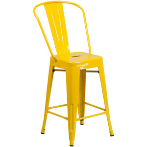 916-CH3132024GBYL Counter Height Bar Stool w/ Curved Back & Metal Seat, Yellow