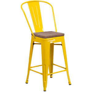 916-CH3132024GBYLWD Counter Height Bar Stool w/ Curved Back & Wood Seat, Yellow