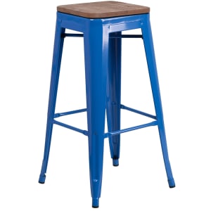 916-CH3132030BLWD Backless Bar Stool w/ Wood Seat, Blue