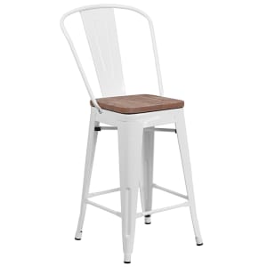 916-CH3132024GBWHWD Counter Height Bar Stool w/ Curved Back & Wood Seat, White