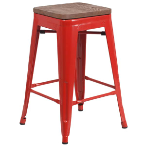 916-CH3132024REDWD Counter Height Backless Bar Stool w/ Wood Seat, Red