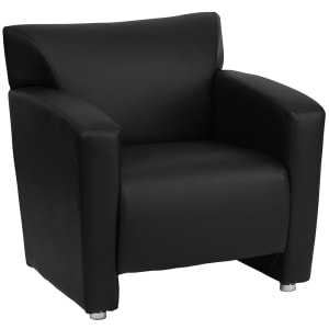 916-2221BK Reception Arm Chair - Black LeatherSoft Upholstery, Aluminum Feet