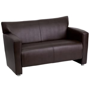 916-2222BN Reception Loveseat w/ Brown LeatherSoft Upholstery, Brushed Aluminum Feet