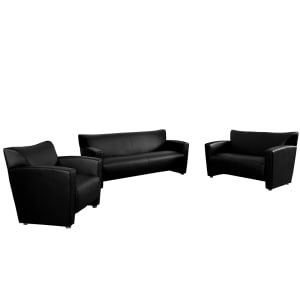 916-222SETBK 3 Piece Reception Set - Black LeatherSoft Upholstery, Brushed Aluminum Feet