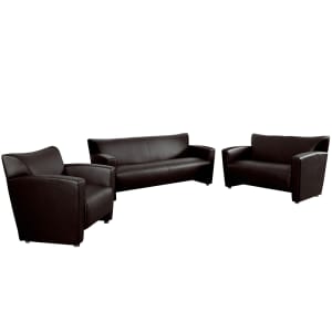 916-222SETBN 3 Piece Reception Set - Brown LeatherSoft Upholstery, Brushed Aluminum Feet