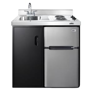 162-CK36EL 36 1/8" Kitchenette w/ Sink, Cooktop, Refrigerator/Freezer, & Cabinet - Black/Silver, 115v