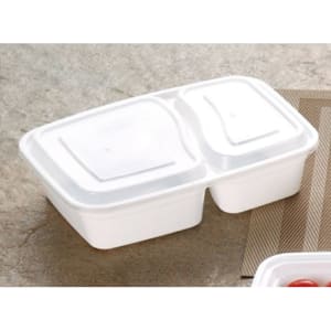 614-DP2236WT 2 Compartment Disposable Container w/ Lid - Plastic, White