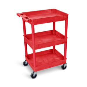 304-RDSTC111RD 3 Level Polymer Utility Cart w/ 300 lb Capacity - Raised Ledges, Red