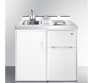 162-C39ELGLASS 39" Kitchenette w/ Sink, Glass Cooktop, & Refrigerator/Freezer - White, 1...