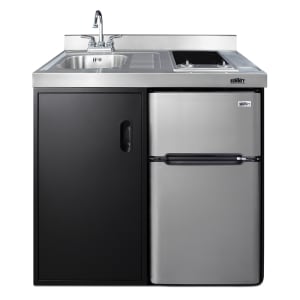 162-C39ELGLASSBK 39" Kitchenette w/ Sink, Glass Cooktop, & Refrigerator/Freezer - Black/Stainless, 115v
