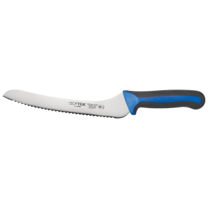 080-KSTK92 9" Offset Bread Knife w/ High Carbon Steel Blade & Black/Blue TPR Handle