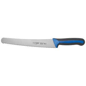 080-KSTK102 10" Bread Knife w/ High Carbon Steel Blade & Black/Blue TPR Handle