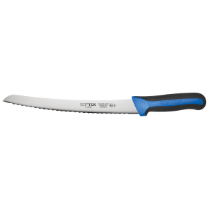 080-KSTK91 9 1/2" Curved Bread Knife w/ High Carbon Steel Blade & Black/Blue TPR Handle