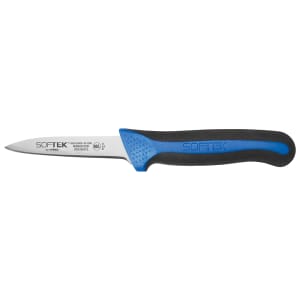 080-KSTK30 3 1/4" Paring Knife w/ High Carbon Steel Blade & Black/Blue TPR Handle