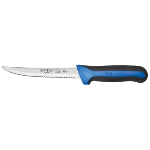 080-KSTK50 5 1/2" Serrated Utility Knife w/ High Carbon Steel Blade & Black/Blue TPR Han...