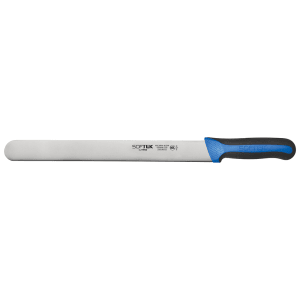 080-KSTK122 12" Straight Slicer Knife w/ High Carbon Steel Blade & Black/Blue TPR Handle